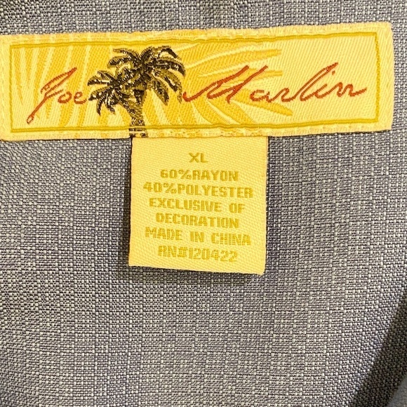 Joe Marlin XL Aloha Mens Hawaiian Shirt Blue Embroidered Palm Trees Coconut - Picture 6 of 9